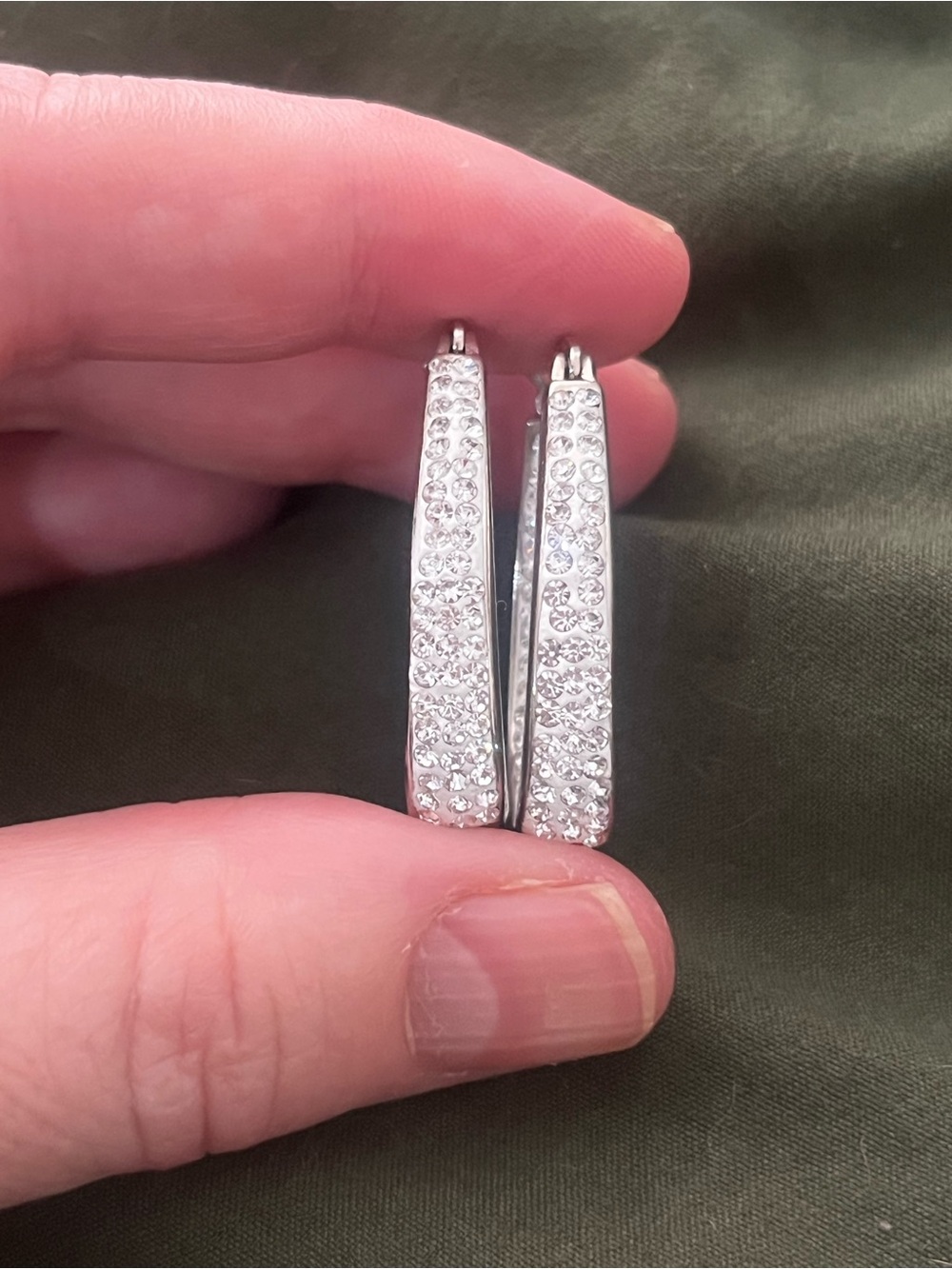 Sparkling Crystal Pave Hoop Earrings - Silver
